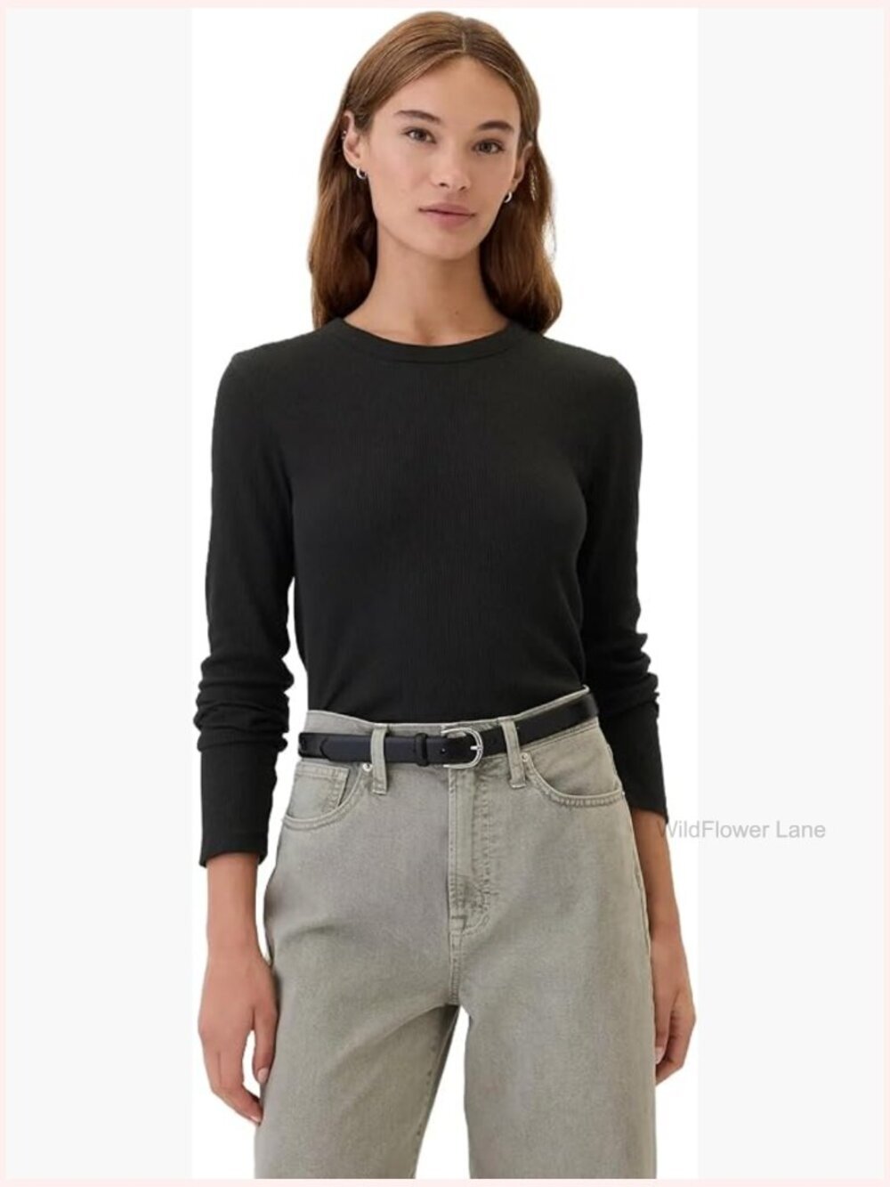 Long Sleeve Waffle Knit Crew Neck T-Shirt, Soft, Versatile Layering Piece